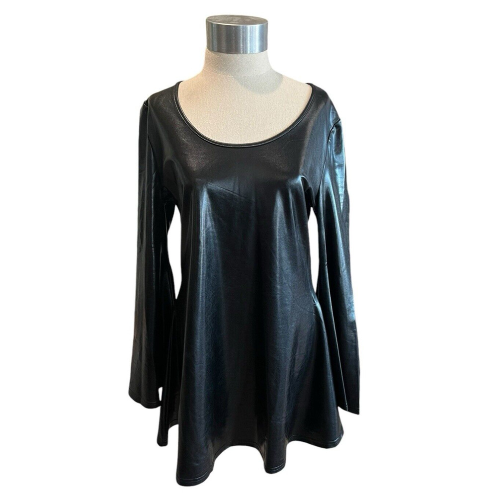 Banned Gothic Punk Faux Leather Mini Dress Minimal Goth Bat Sleeves Large NWT